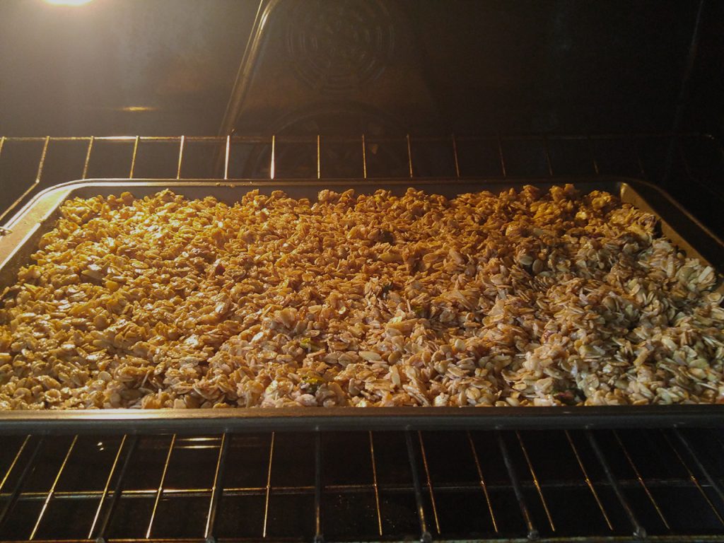 Homemade Granola Recipe Step Five: Bake for 45 minutes at 300°C.